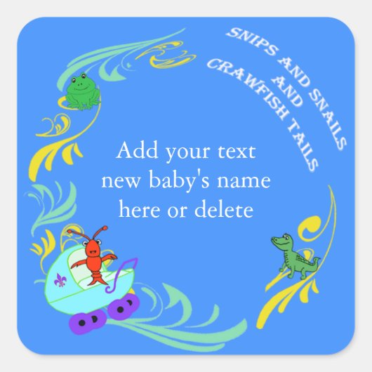 Gepersonaliseerde Schattigee Cajun Baby Boy Vierkante Sticker (Voorkant)