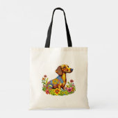 Gepersonaliseerde Schattigee Cartoon Dachshund Tote Bag (Achterkant)