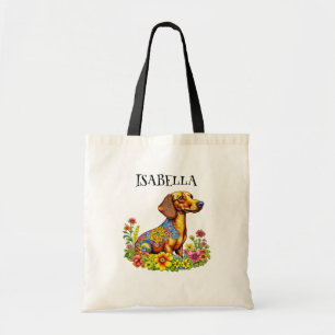Gepersonaliseerde Schattigee Cartoon Dachshund Tote Bag