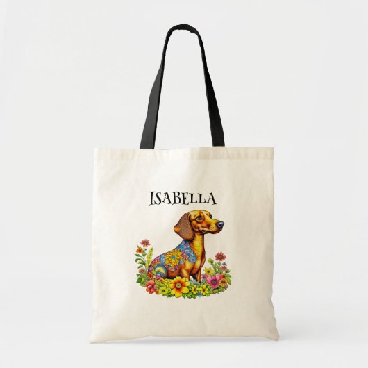 Gepersonaliseerde Schattigee Cartoon Dachshund Tote Bag (Voorkant)