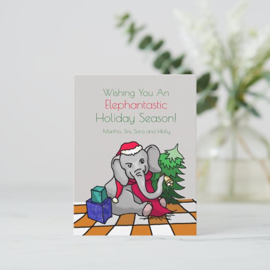 Gepersonaliseerde Schattigee Cartoon Kerst Olifant Feestdagenkaart (Staand voorkant)
