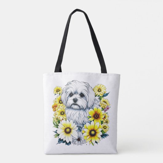 Gepersonaliseerde Schattigee Cartoon Maltees Tote Bag (Achterkant)