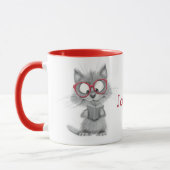 Gepersonaliseerde Schattigee Cat Reading-Mok met r Mok (Links)
