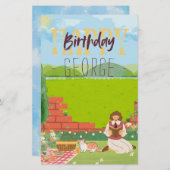 Gepersonaliseerde Schattigee Cat-Tage Picknick Ver Briefpapier (Voorkant / Achterkant)