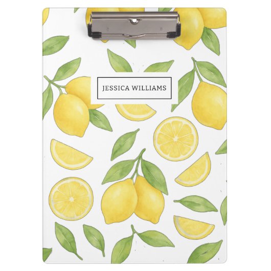 Gepersonaliseerde Schattigee Chic Waterverf Citroe Klembord (Voorkant)