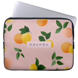 Gepersonaliseerde Schattigee citroen Oranje vrucht Laptop Sleeve