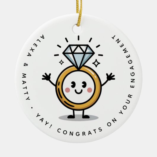 Gepersonaliseerde Schattigee Congrats op uw Verlov Keramisch Ornament (Voorkant)