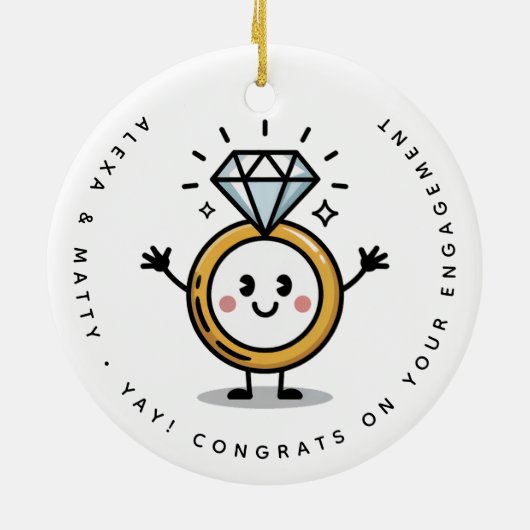 Gepersonaliseerde Schattigee Congrats op uw Verlov Keramisch Ornament (Achterkant)