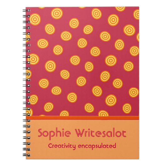 Gepersonaliseerde Schattigee Cranberry Oranje Cirk Notitieboek (Voorkant)