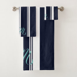 Gepersonaliseerde Schattigee Cursive Navy Vertical Bad Handdoek