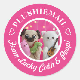 Gepersonaliseerde Schattigee Deep Pink Photo Mail  Ronde Sticker