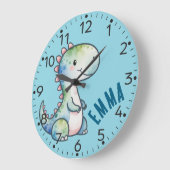 Gepersonaliseerde Schattigee Dino- Velociraptor wa Grote Klok (Hoek)