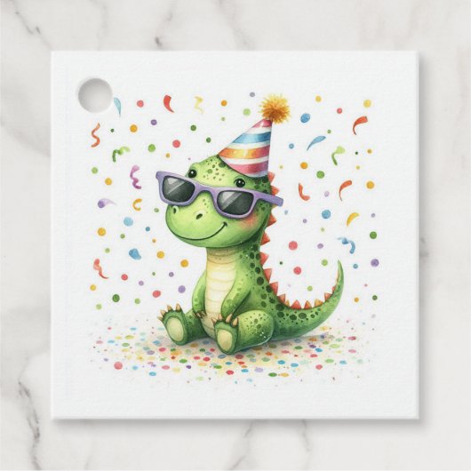 Gepersonaliseerde Schattigee Dinosaurus Verjaardag Bedankjes Labels (Voorkant)