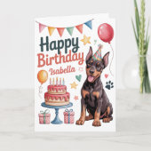 Gepersonaliseerde Schattigee Doberman hondenverjaa Kaart (Voorkant)