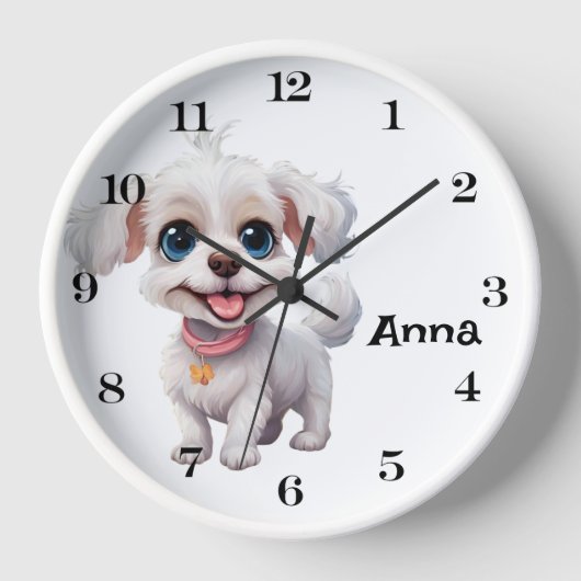 Gepersonaliseerde Schattigee Dog Wall Clock: speel (Voorkant)
