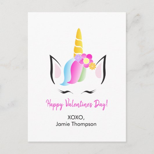 Gepersonaliseerde Schattigee Eenhoorn Happy Valent Briefkaart (Voorkant)