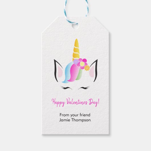 Gepersonaliseerde Schattigee Eenhoorn Happy Valent Cadeaulabel (Voorkant)