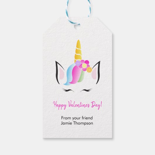 Gepersonaliseerde Schattigee Eenhoorn Happy Valent Cadeaulabel (Achterkant)