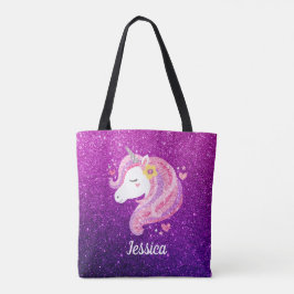 Gepersonaliseerde Schattigee Eenhoorn Meisjes Scho Tote Bag