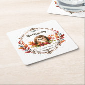 Gepersonaliseerde Schattigee egel Happy Thanksgivi Kartonnen Onderzetters (Schuin)