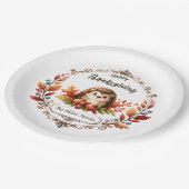 Gepersonaliseerde Schattigee egel Happy Thanksgivi Papieren Bordje (Gekanteld)