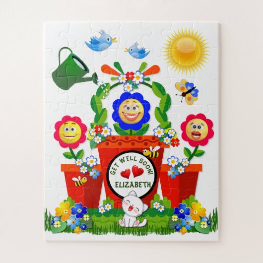 Gepersonaliseerde Schattigee Emoji-bloemen worden  Legpuzzel (Verticaal)