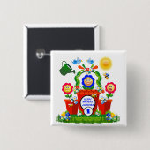 Gepersonaliseerde Schattigee Emoji Flowers Kind Vierkante Button 5,1 Cm (Voorkant /achterkant)