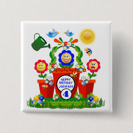 Gepersonaliseerde Schattigee Emoji Flowers Kind Vierkante Button 5,1 Cm