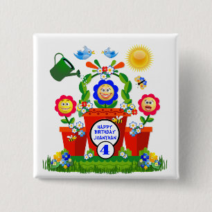 Gepersonaliseerde Schattigee Emoji Flowers Kind Vierkante Button 5,1 Cm