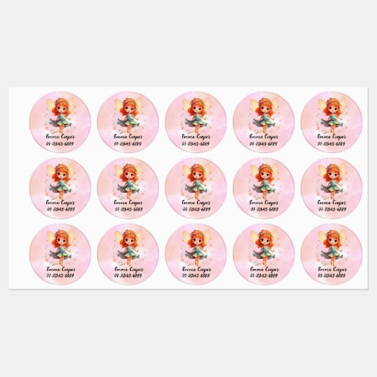 Gepersonaliseerde Schattigee Fairiy, naam, telefoo Labels (Vel)