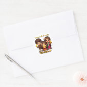 Gepersonaliseerde Schattigee Familie in Diwali Att Ronde Sticker (Envelop)
