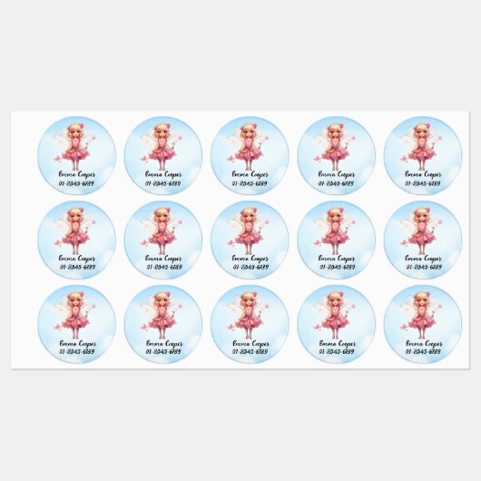 Gepersonaliseerde Schattigee fee, Naam, Telefoonnu Labels (Vel)