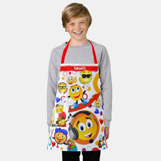 Gepersonaliseerde Schattigee Funny Emojis Kinderen Schort (Gedragen)