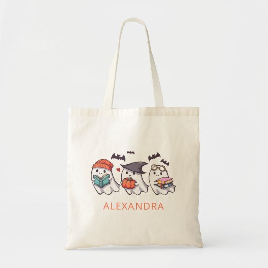 Gepersonaliseerde Schattigee geesten lezen boeken Tote Bag (Voorkant)