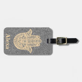 Gepersonaliseerde Schattigee gelukkige hamsa hand  Bagagelabel (Voorkant horizontaal)