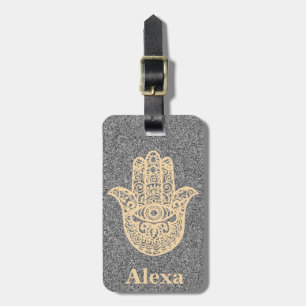 Gepersonaliseerde Schattigee gelukkige hamsa hand Bagagelabel