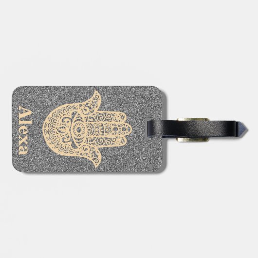 Gepersonaliseerde Schattigee gelukkige hamsa hand  Bagagelabel (Achterkant horizontaal)