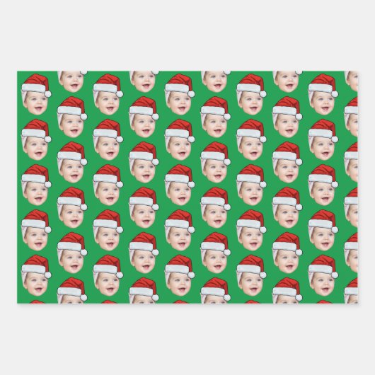 Gepersonaliseerde Schattigee Gezichtsfoto Santa Ha Inpakpapier Vel (Voorkant 2)