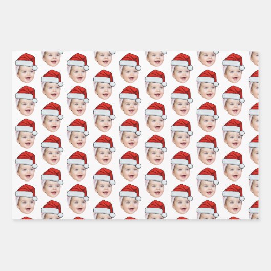 Gepersonaliseerde Schattigee Gezichtsfoto Santa Ha Inpakpapier Vel (Voorkant)