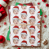 Gepersonaliseerde Schattigee Gezichtsfoto Santa Ha Inpakpapier Vel
