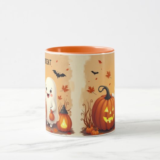 Gepersonaliseerde Schattigee Ghost & Pumpkin Hall Mok (Midden)