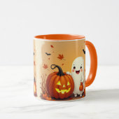 Gepersonaliseerde Schattigee Ghost & Pumpkin Hall Mok (Voorkant rechts)