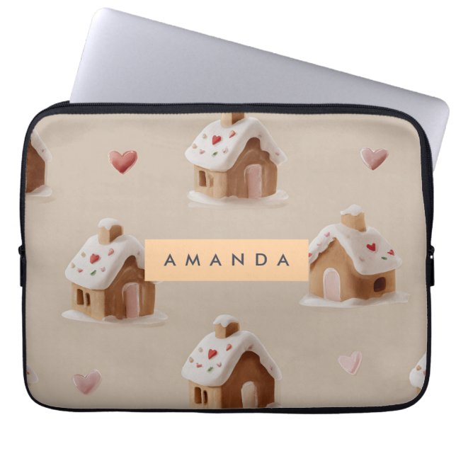 Gepersonaliseerde Schattigee Gingerbread House Pat Laptop Sleeve (Voorkant)