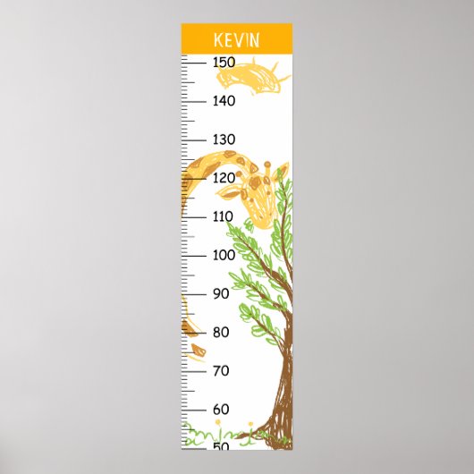 Gepersonaliseerde Schattigee Giraffe groeikaart Poster (Voorkant)
