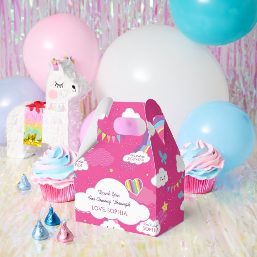 Gepersonaliseerde Schattigee Girly Pink Rainbow & Bedankdoosjes (Feest)