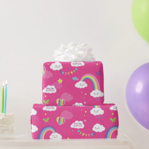 Gepersonaliseerde Schattigee Girly Pink Rainbow &  Cadeaupapier