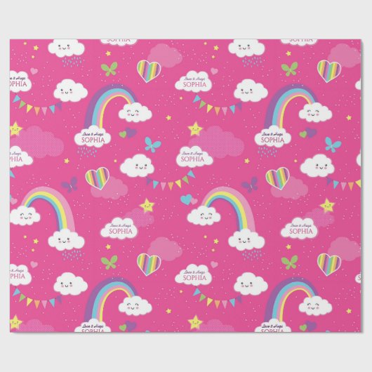 Gepersonaliseerde Schattigee Girly Pink Rainbow &  Cadeaupapier (Vlak)