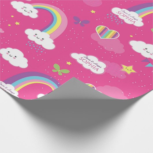Gepersonaliseerde Schattigee Girly Pink Rainbow &  Cadeaupapier (Hoek)