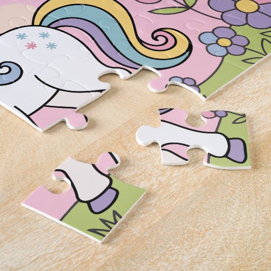 Gepersonaliseerde Schattigee Girly Unicorn Legpuzzel (Zijkant)