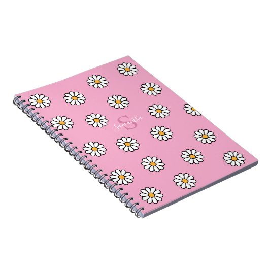 Gepersonaliseerde Schattigee girly witte daisy flo Notitieboek (Rechterzijde)